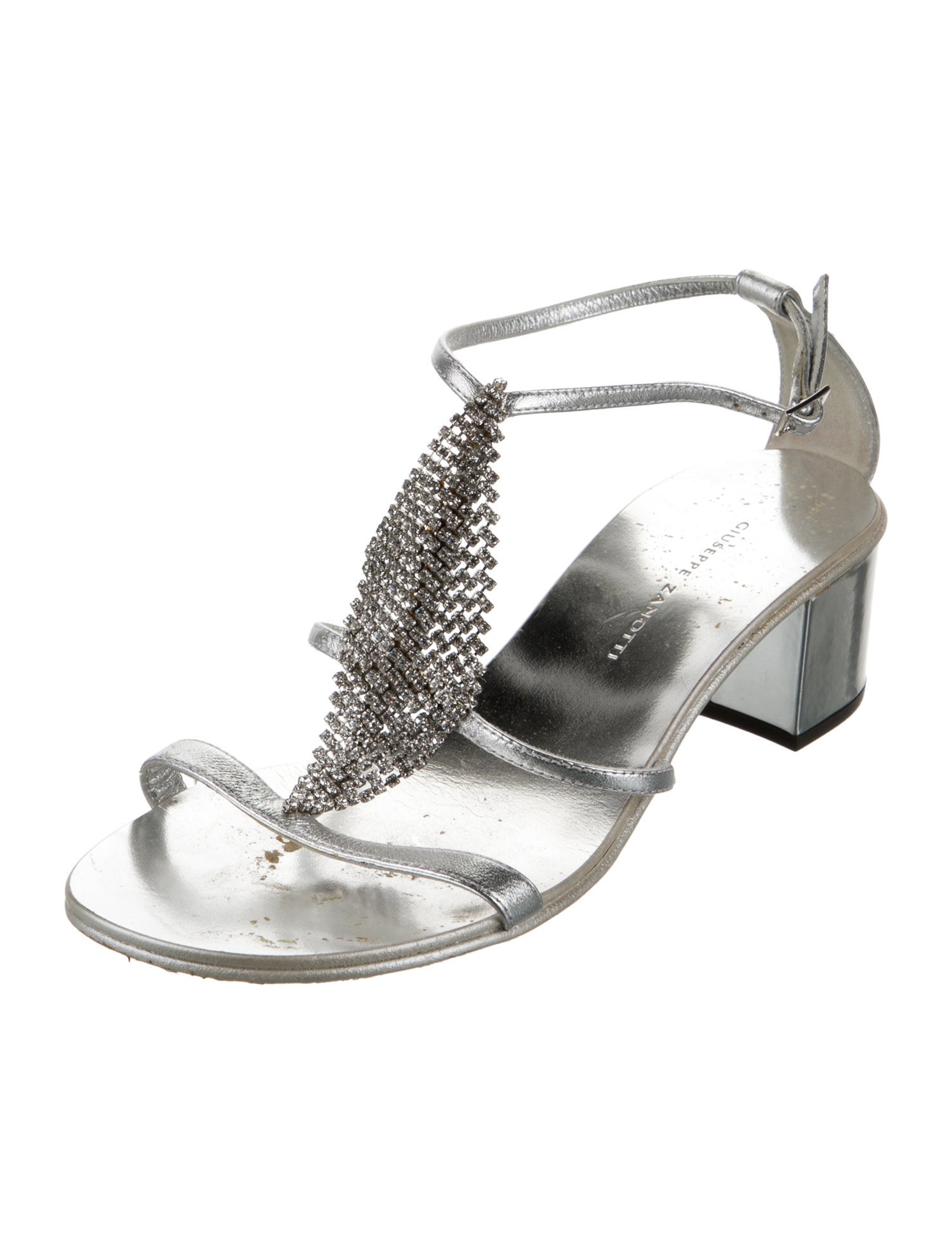 Giuseppe Zanotti Leather Crystal Embellishments T-Strap Sandals